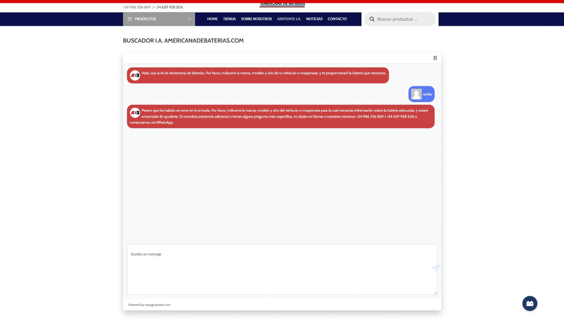 ia espaginas web americana de baterias